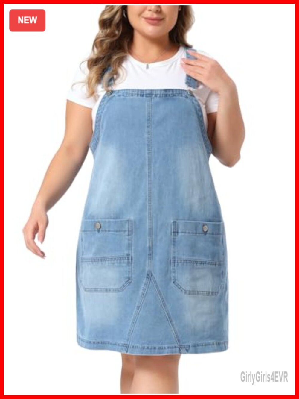 Plus Size Denim Overall Dress Adjustable Strap Bib Jumper Pinafore